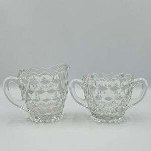 Vintage Fostoria American Clear Glass Cubist Open Sugar & Creamer Set